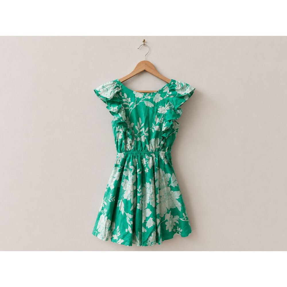 Tea Collection Floral Dress | Girls Size 14 | Teal & White Ruffle Sleeve | EUC